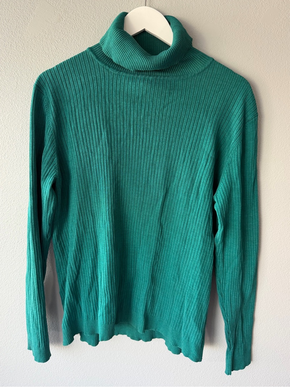 Chico’s green ribbed silk blend long sleeve turtleneck sweater sz 3 Women’s XL